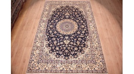 Perser Teppich Nain 9 La mit Seide 314x203 cm Blau
