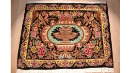Perserteppich Ghom Orient Teppich 92x69 cm Schwarz