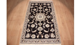 Perserteppich Nain mit Seide 154x90 cm Dunkelblau