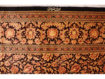 Persian carpet Ghom pure Silk 200x200 cm Black Gold