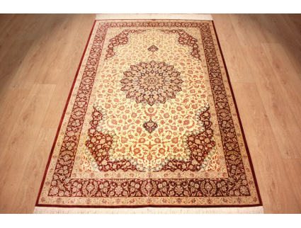 Persian Silk Carpet Ghom 198x127 cm Beige