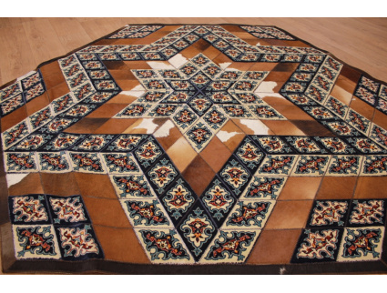 Lederteppich Kombination Leder und Teppich 224x224 cm Braun