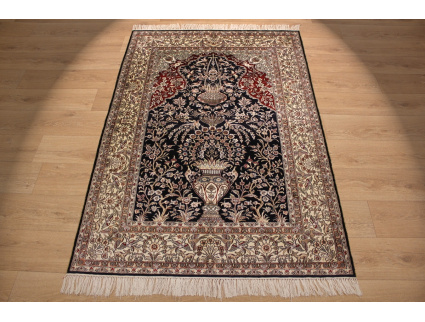 Seidenteppich China Orientteppich 186x127 cm Blau