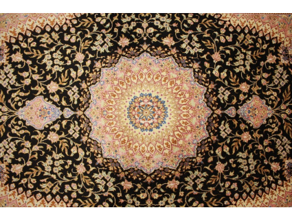 Persian carpet Qum pure Silk 145x95 cm Black