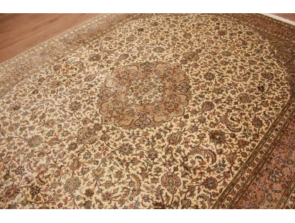 Oriental carpet Kashmir natural silk 338x236 cm Beige