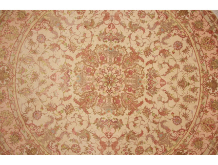 Persian carpet Tabriz ROUND with silk 202x202 cm Beige